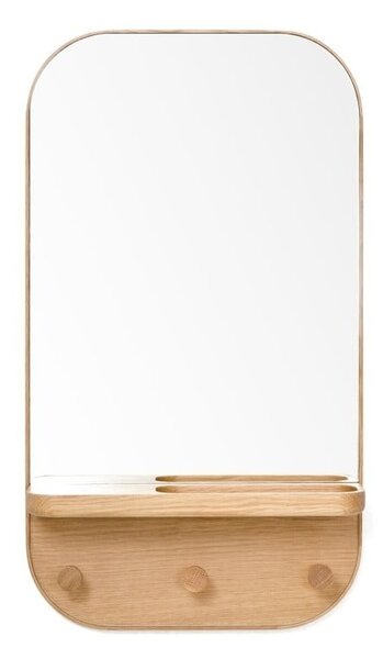 Butler fali tükör fogassal, tölgyfa polccal, 41 x 73,5 cm - Wireworks
