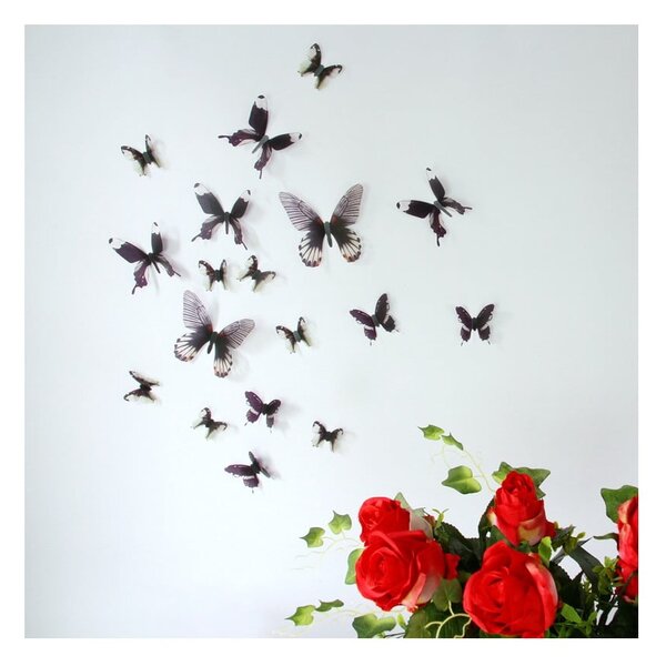 Butterflies Chic 18 db-os fekete 3D falmatrica szett - Ambiance
