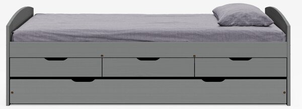 KONDELA Ágy kihúzható pótággyal, szürke, tömörfa, 90x200, MARINELLA NEW