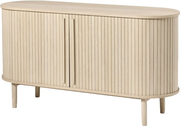 Natúr színű komód tolóajtóval, tölgyfa dekorral 140x76x45 cm Meta – Unique Furniture