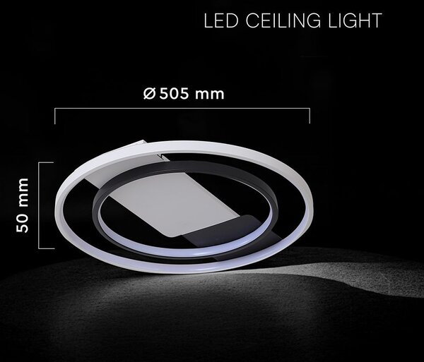 V-TAC mennyezeti 50W LED lámpa, fekete és fehér, CCT, távirányítóval - SKU 24136