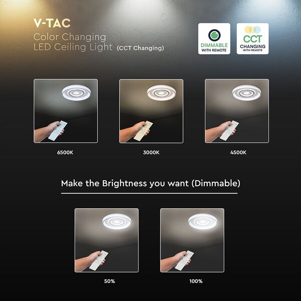 V-TAC mennyezeti dekoratív gyűrűs 55W LED lámpa, CCT, távirányítóval - SKU 24137