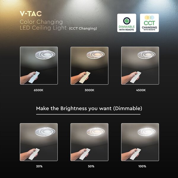 V-TAC mennyezeti dekoratív 60W LED lámpa, 500x420mm, CCT, távirányítóval - SKU 24138