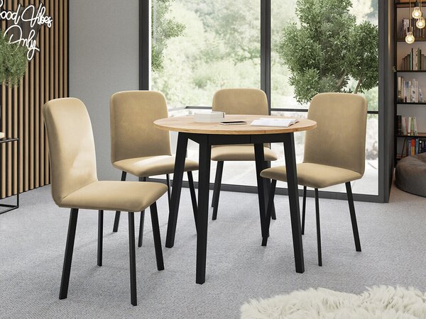 Asztal Edmond 112, 77cm, Fekete, Kézműves aranytölgy