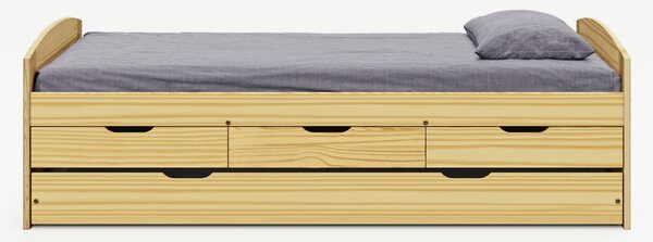 KONDELA Ágy kihúzható pótággyal, természetes, tömörfa, 90x200, MARINELLA NEW
