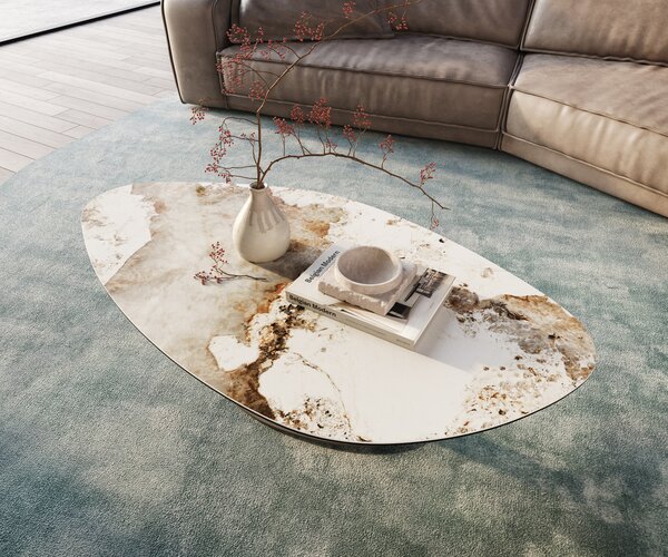DELIFE Dohányzóasztal Edge organikus 140x76 cm kerámia Minas melange Vibany fém effektfinish titán