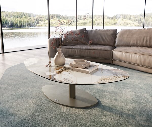 DELIFE Dohányzóasztal Edge organikus 140x76 cm kerámia Minas melange Vibany fém effektfinish titán