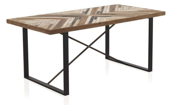 Étkezőasztal fém szerkezettel és újrahasznosított fa asztallappal, 180 x 90 cm - Geese