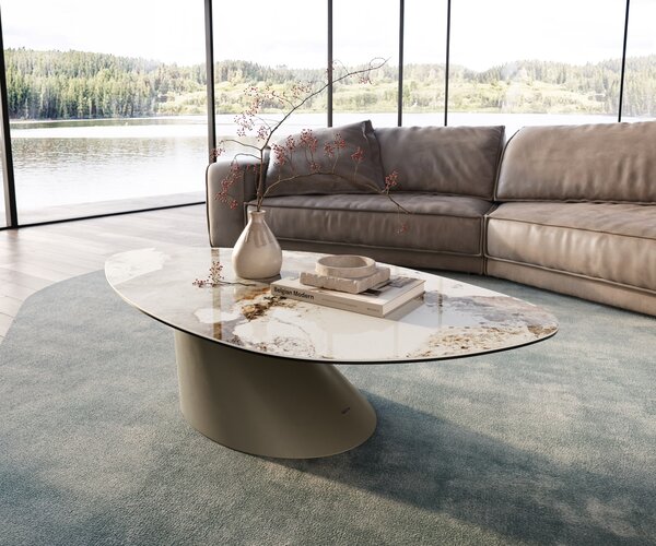 DELIFE Dohányzóasztal Edge organikus 140x76 cm kerámia Minas melange Conis fém titán színű effektfinish