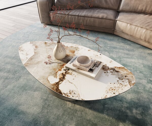 DELIFE Dohányzóasztal Edge organikus 140x76 cm kerámia Minas melange Conis fém titán színű effektfinish