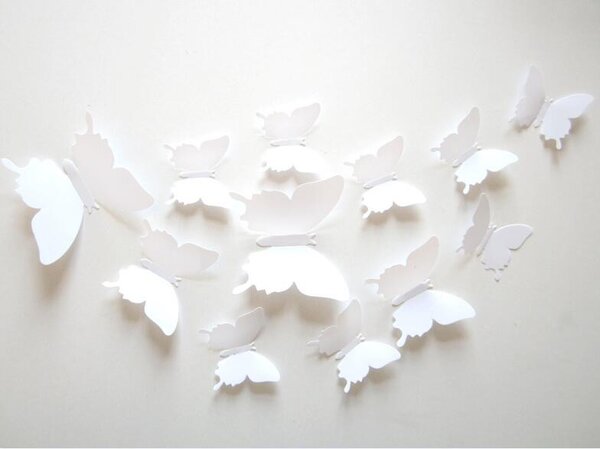 Falmatrica "Műanyag 3D lepkék - Fehér" 12db 5-10 cm