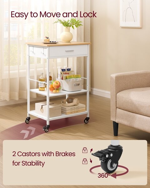 Carucior bucatarie cu sertar, Barnet, Alb, 60x45x90 cm