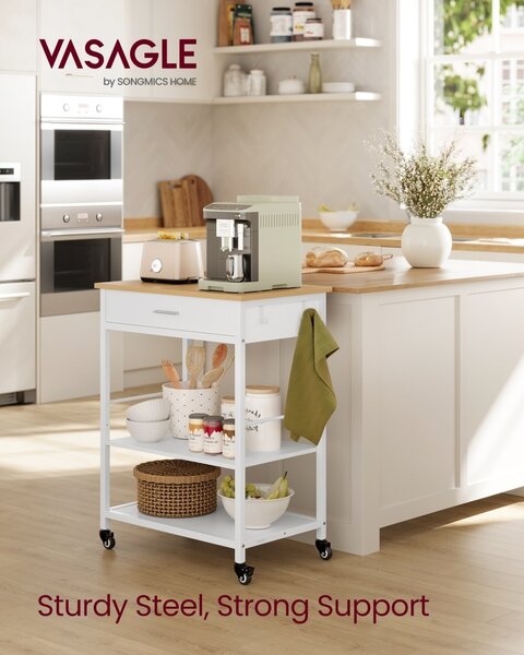 Carucior bucatarie cu sertar, Barnet, Alb, 60x45x90 cm