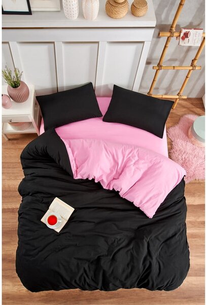 Fekete-rózsaszín háromrészes egyszemélyes hosszabbított ágyneműhuzat lepedővel 160x220 cm Classic – Mila Home