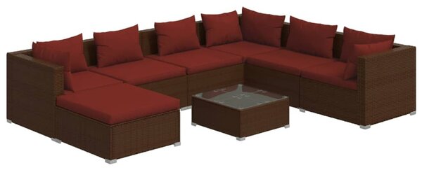 8 részes barna polyrattan kerti ülőgarnitúra párnákkal