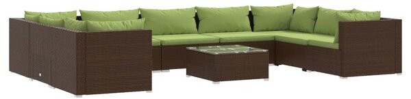 10 részes barna polyrattan kerti ülőgarnitúra párnákkal