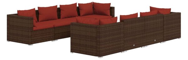 9 részes barna polyrattan kerti ülőgarnitúra párnákkal