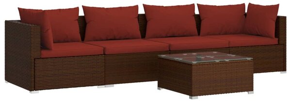 5 részes barna polyrattan kerti ülőgarnitúra párnákkal