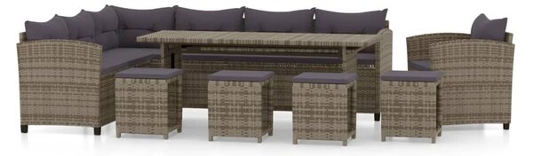 7 részes szürke polyrattan kerti ülőgarnitúra párnákkal