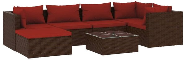 7 részes barna polyrattan kerti ülőgarnitúra párnákkal