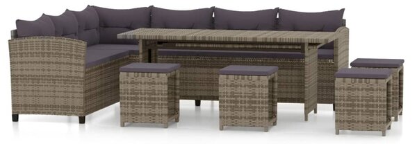 6 részes szürke polyrattan kerti ülőgarnitúra párnákkal