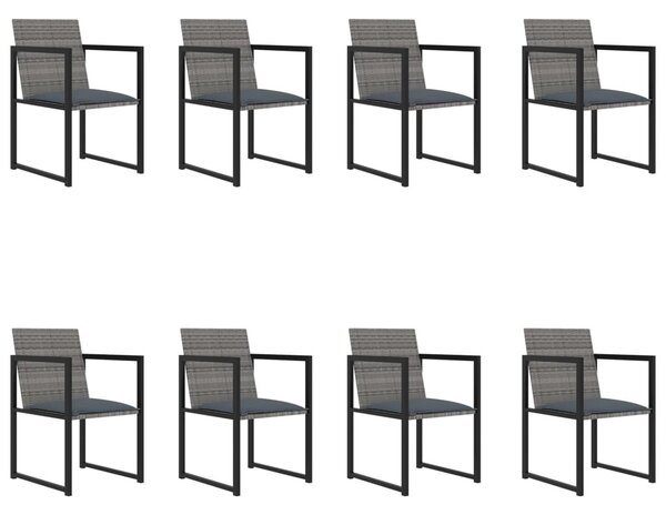 9 részes szürke polyrattan kültéri étkezőszett párnákkal