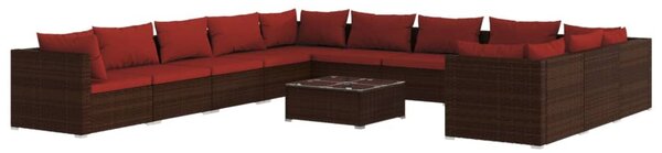 12 részes barna polyrattan kerti ülőgarnitúra párnákkal