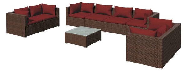 9 részes barna polyrattan kerti ülőgarnitúra párnákkal