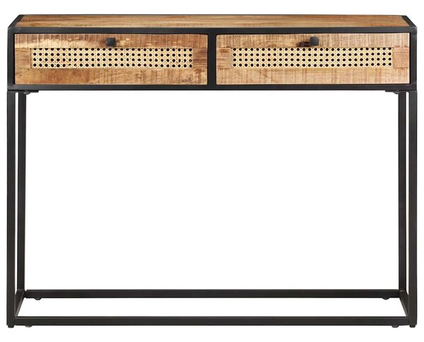 Nyers mangófa és természetes nád tálalóasztal 100 x 35 x 75 cm