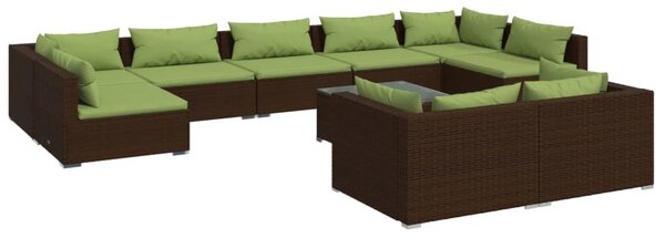 10 részes barna polyrattan kerti bútorszett párnákkal