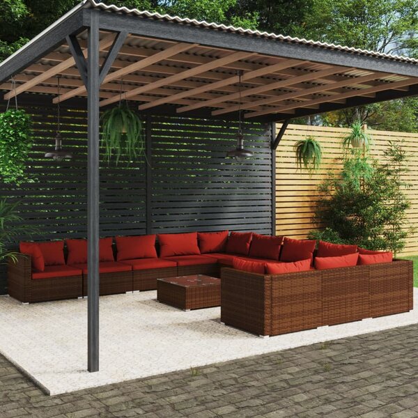 12 részes barna polyrattan kerti ülőgarnitúra párnákkal