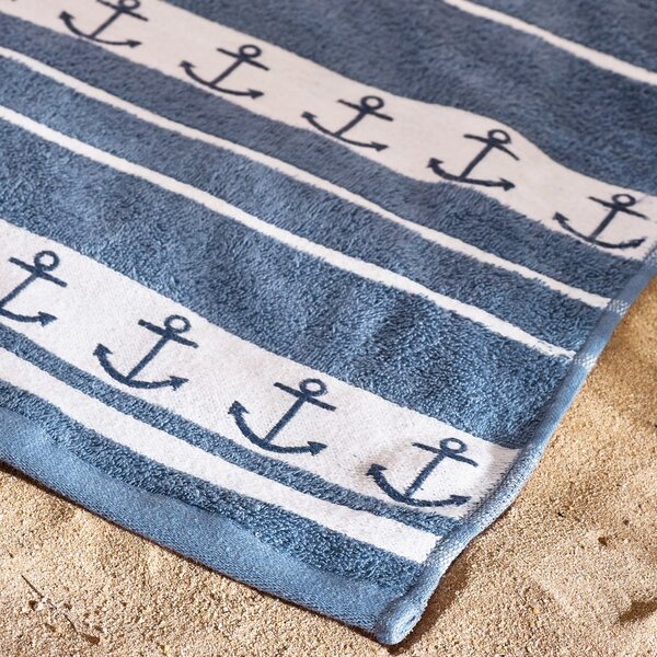 Kék pamut strandtörölköző 90x180 cm Anchors – Catherine Lansfield