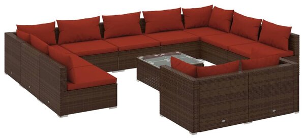 12 részes barna polyrattan kerti ülőgarnitúra párnákkal