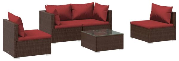 5 részes barna polyrattan kerti ülőgarnitúra párnákkal