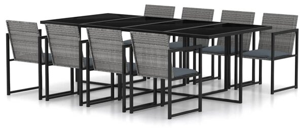 9 részes szürke polyrattan kültéri étkezőszett párnákkal