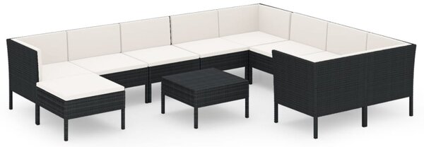 11 részes fekete polyrattan kerti ülőgarnitúra párnákkal