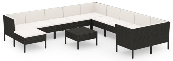 12 részes fekete polyrattan kerti ülőgarnitúra párnákkal