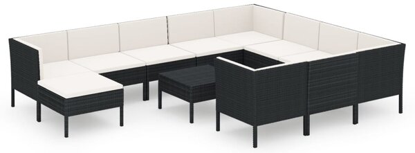 12 részes fekete polyrattan kerti ülőgarnitúra párnákkal