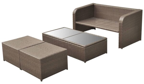 4 részes barna polyrattan kerti bútorszett párnákkal