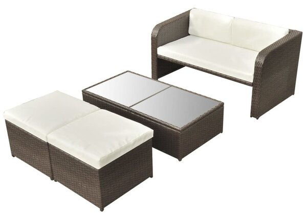 4 részes barna polyrattan kerti bútorszett párnákkal