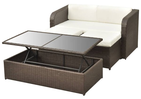 4 részes barna polyrattan kerti bútorszett párnákkal