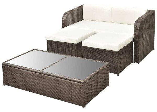 4 részes barna polyrattan kerti bútorszett párnákkal