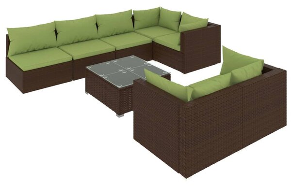 8 részes barna polyrattan kerti ülőgarnitúra párnákkal