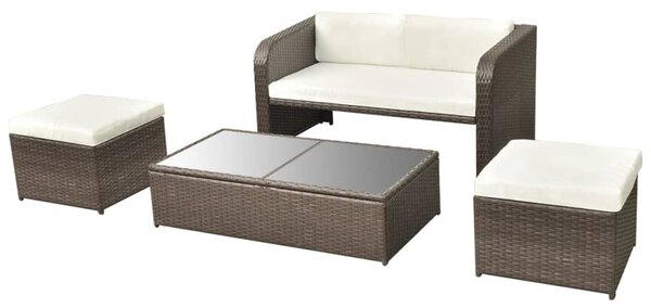 4 részes barna polyrattan kerti bútorszett párnákkal