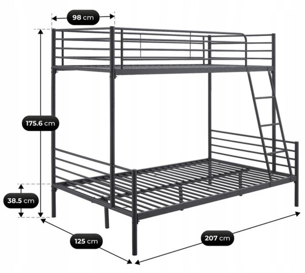 JAKS Fekete emeletes ágy 90/120 × 200 cm Tres