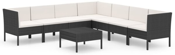 8 részes fekete polyrattan kerti ülőgarnitúra párnákkal