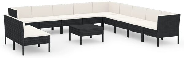 12 részes fekete polyrattan kerti ülőgarnitúra párnákkal
