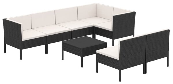 8 részes fekete polyrattan kerti ülőgarnitúra párnákkal