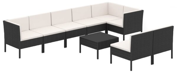 9 részes fekete polyrattan kerti ülőgarnitúra párnákkal