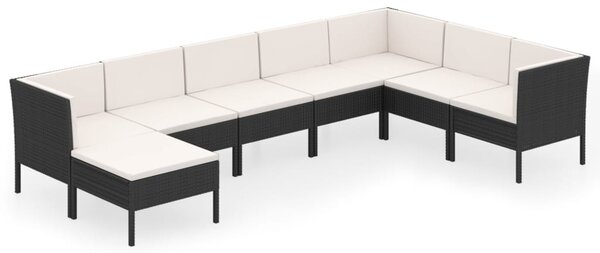 8 részes fekete polyrattan kerti ülőgarnitúra párnákkal